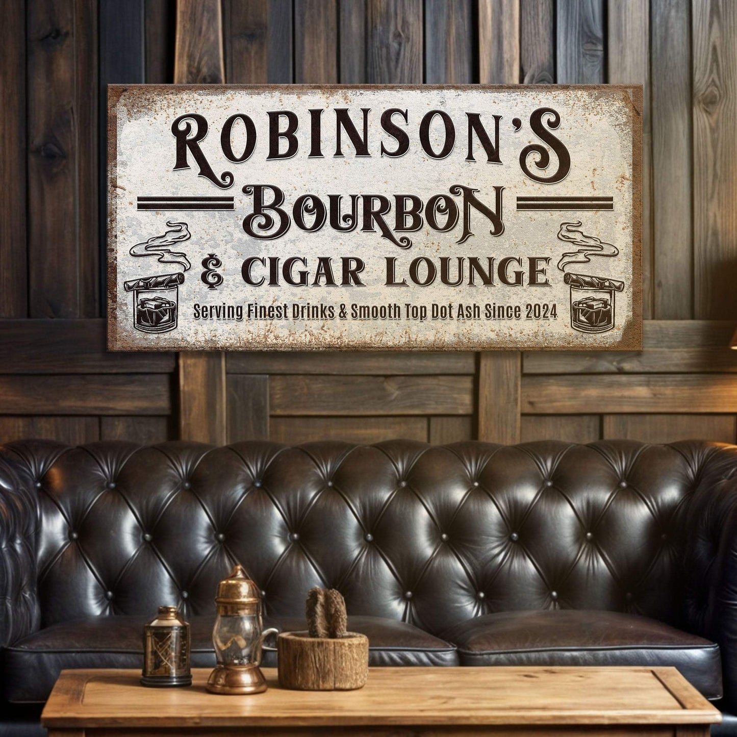 Personalized Bourbon and Cigar Bar Sign - Tailored Canvases - Flyclothing LLC
