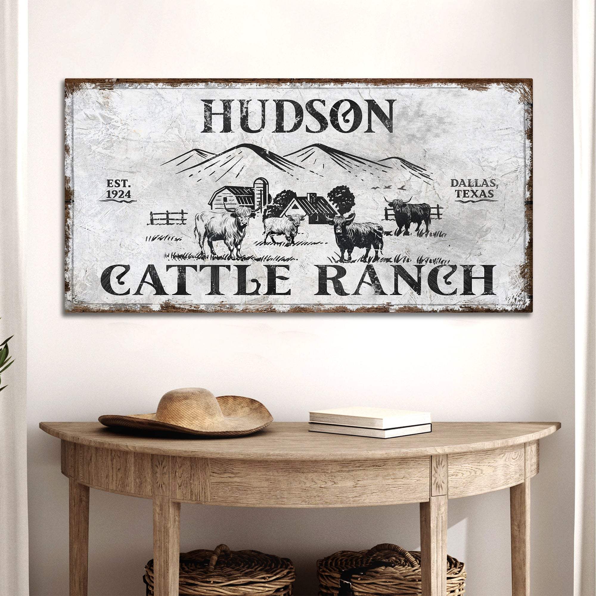 Personalized Highland Cattle Ranch Sign - Tailored Canvases - Flyclothing LLC