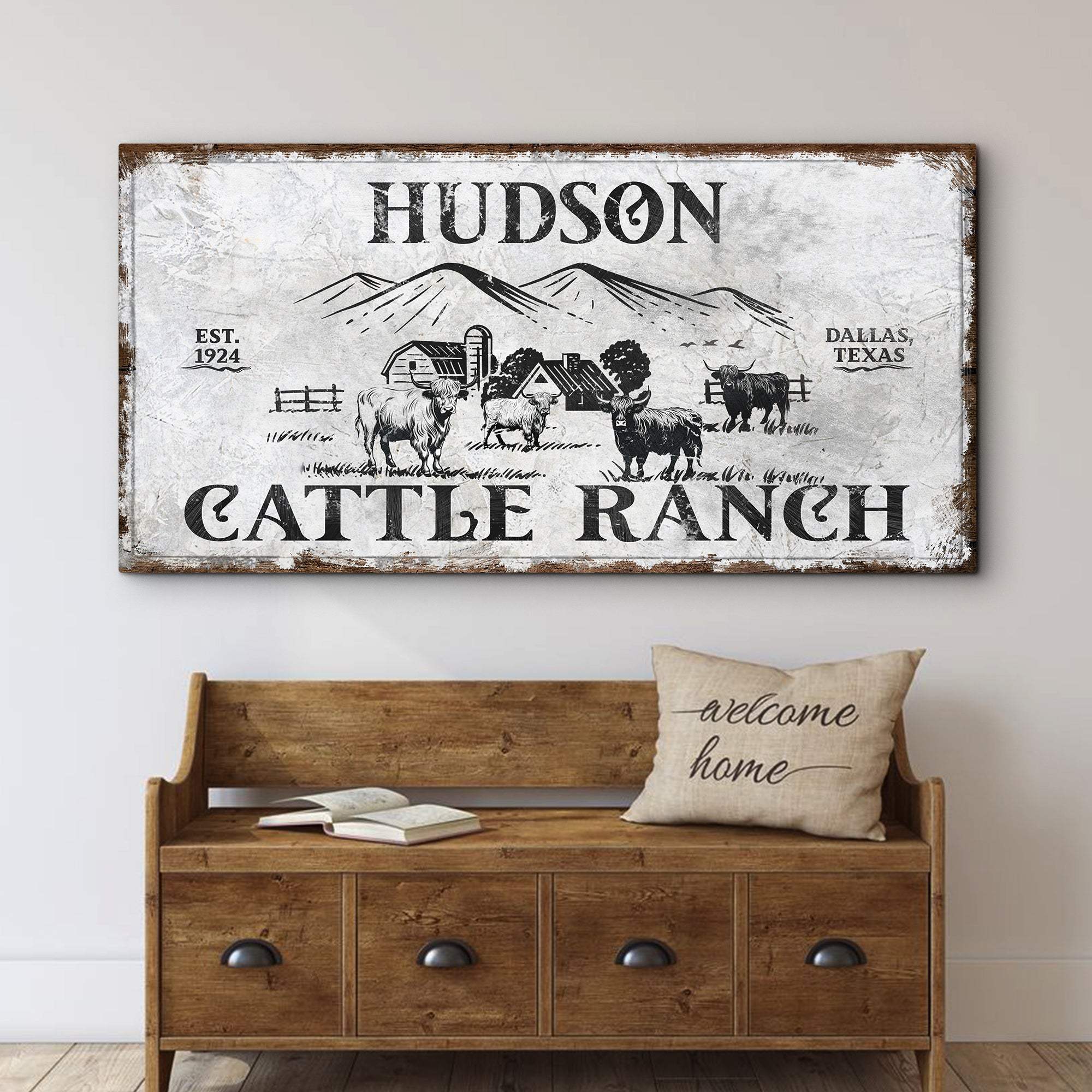 Personalized Highland Cattle Ranch Sign - Tailored Canvases - Flyclothing LLC