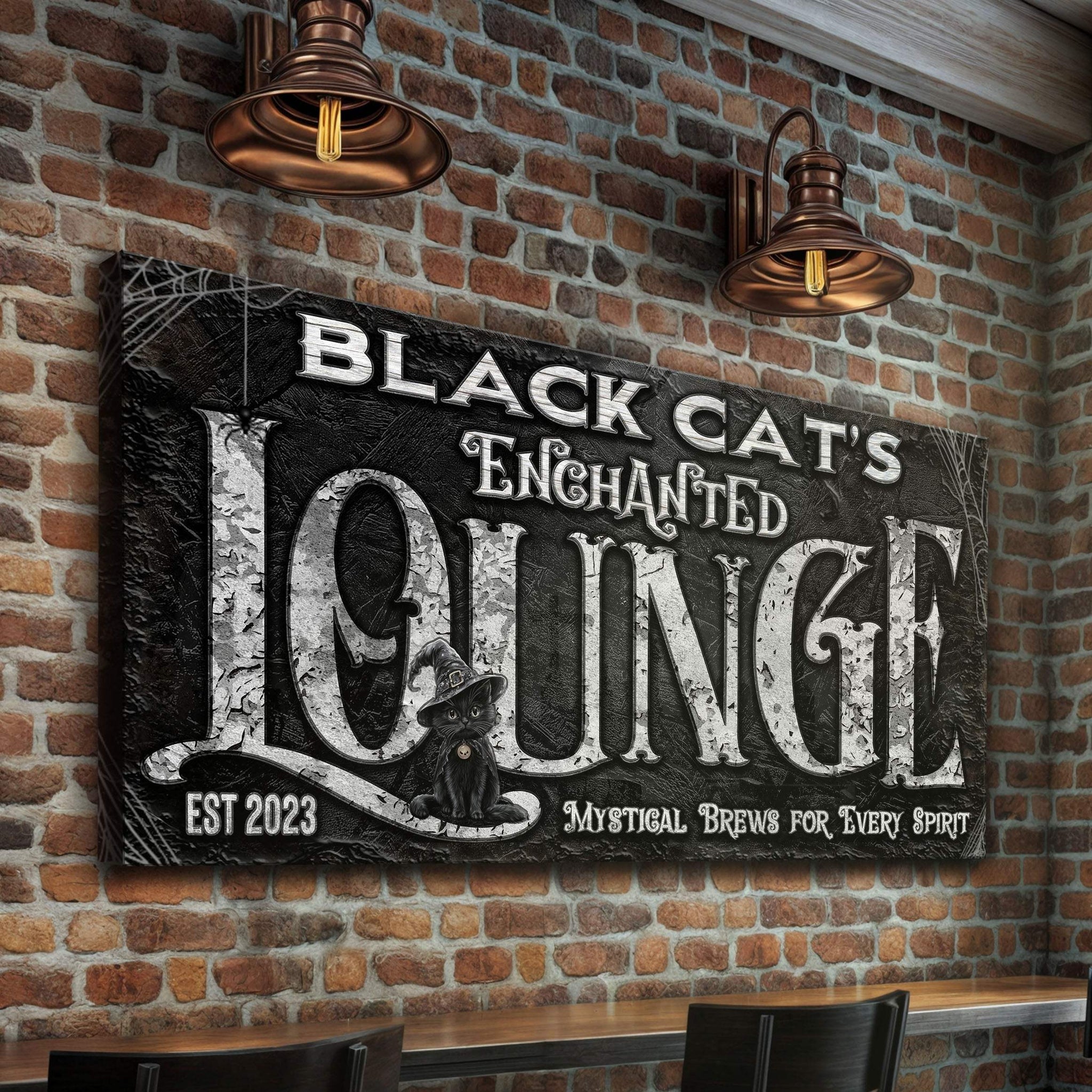 Black Cat's Enchanted Lounge Halloween Sign - Tailored Canvases - Flyclothing LLC