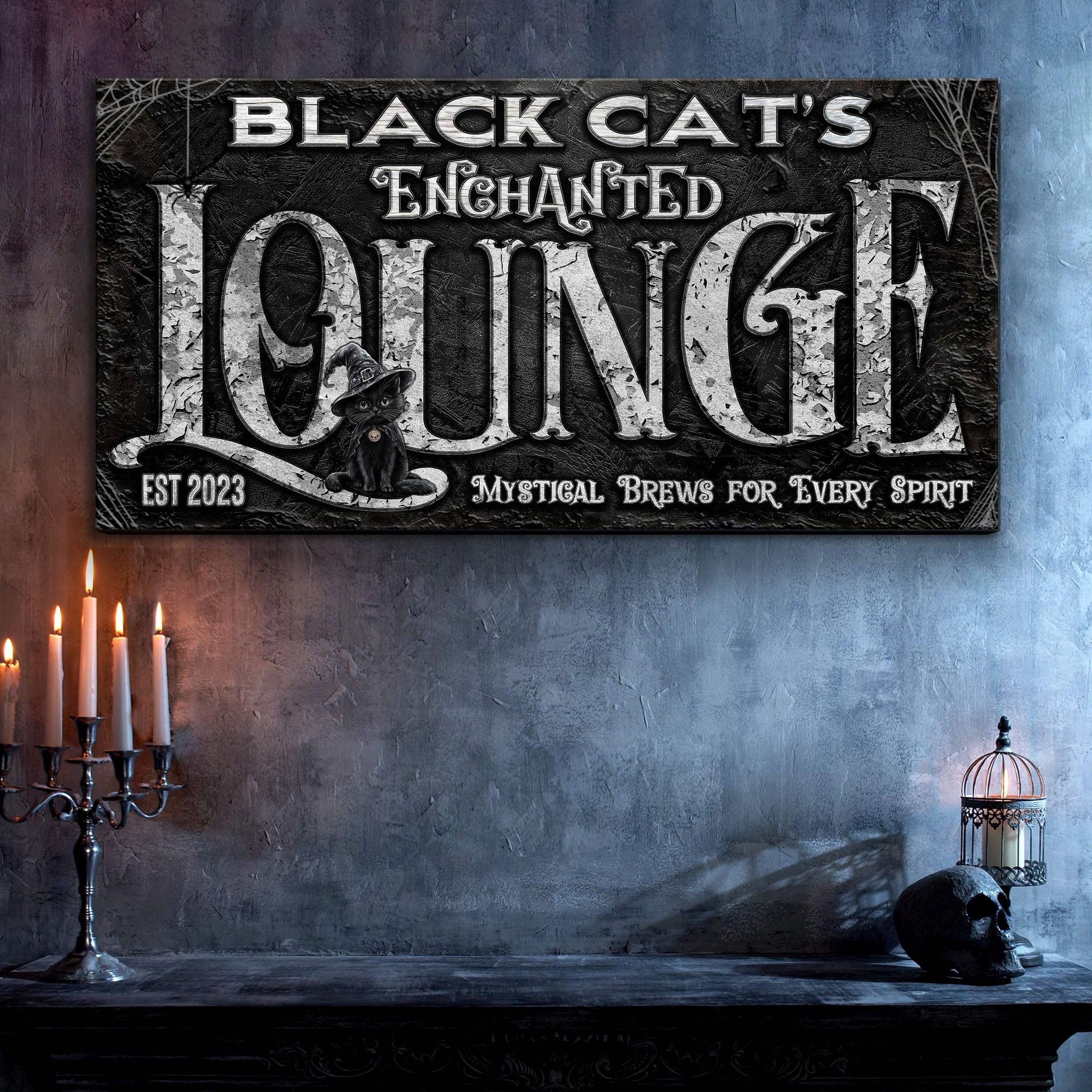 Black Cat's Enchanted Lounge Halloween Sign - Tailored Canvases - Flyclothing LLC