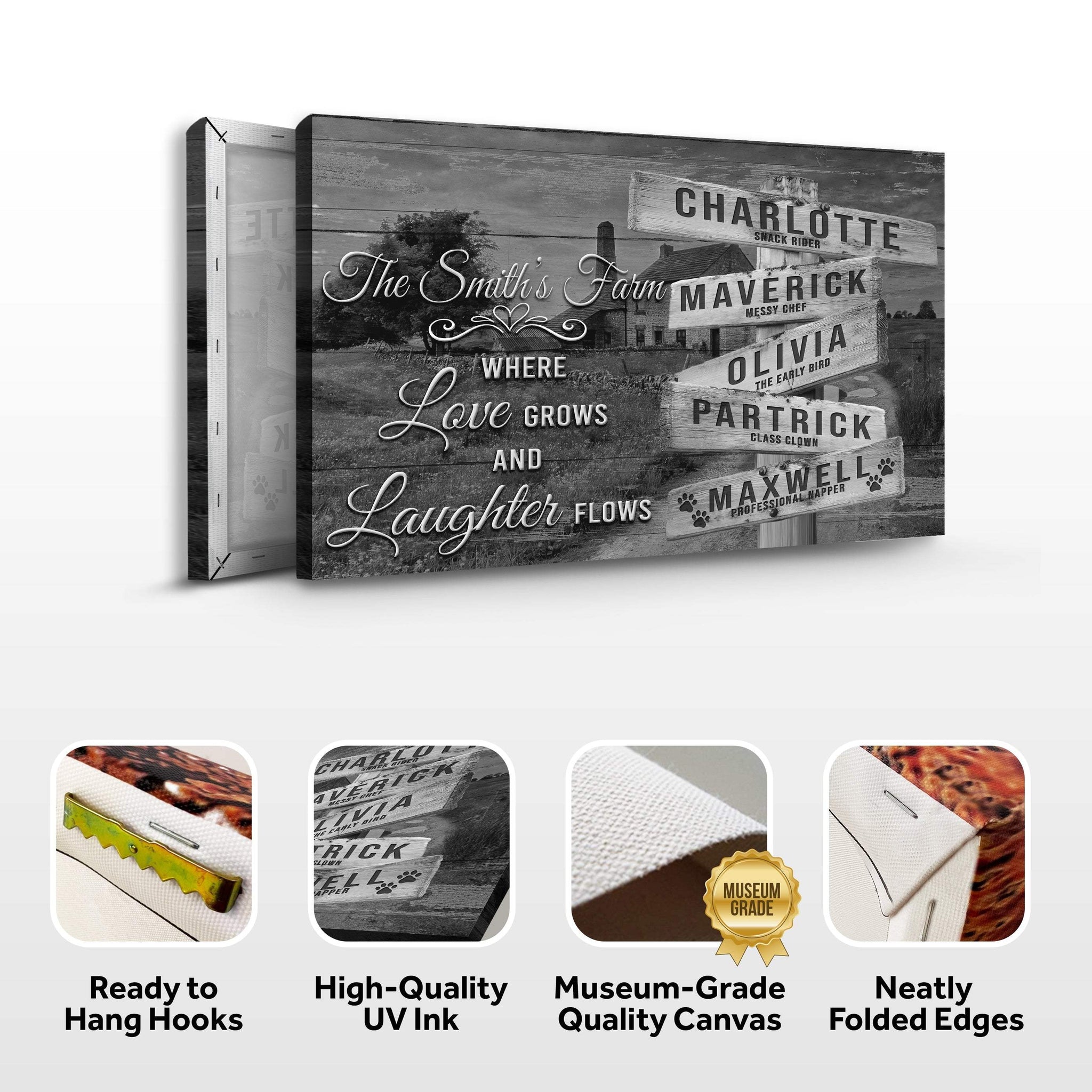 Where Love Grows And Laughter Flows Family Names Sign - Tailored Canvases - Flyclothing LLC