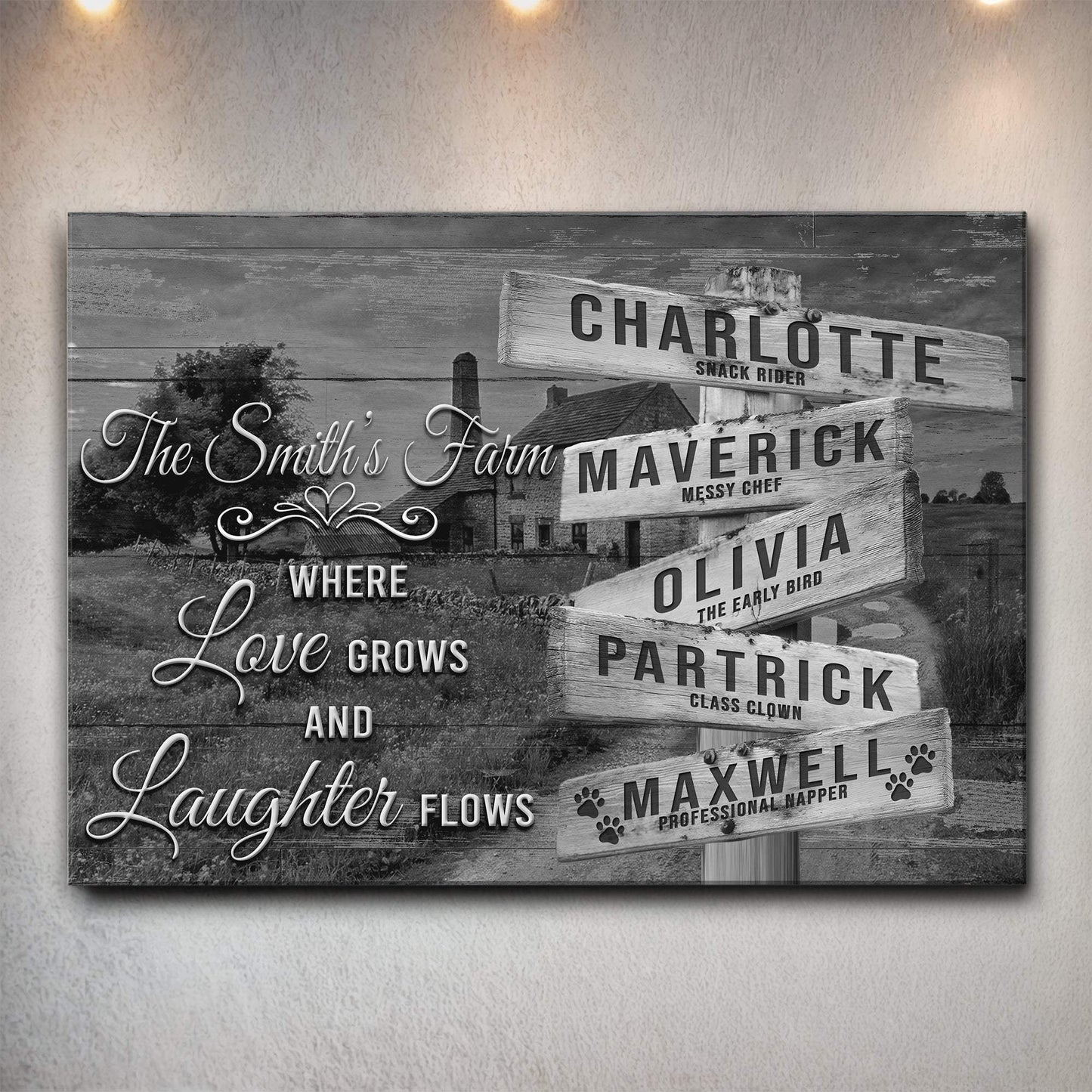 Where Love Grows And Laughter Flows Family Names Sign - Tailored Canvases - Flyclothing LLC
