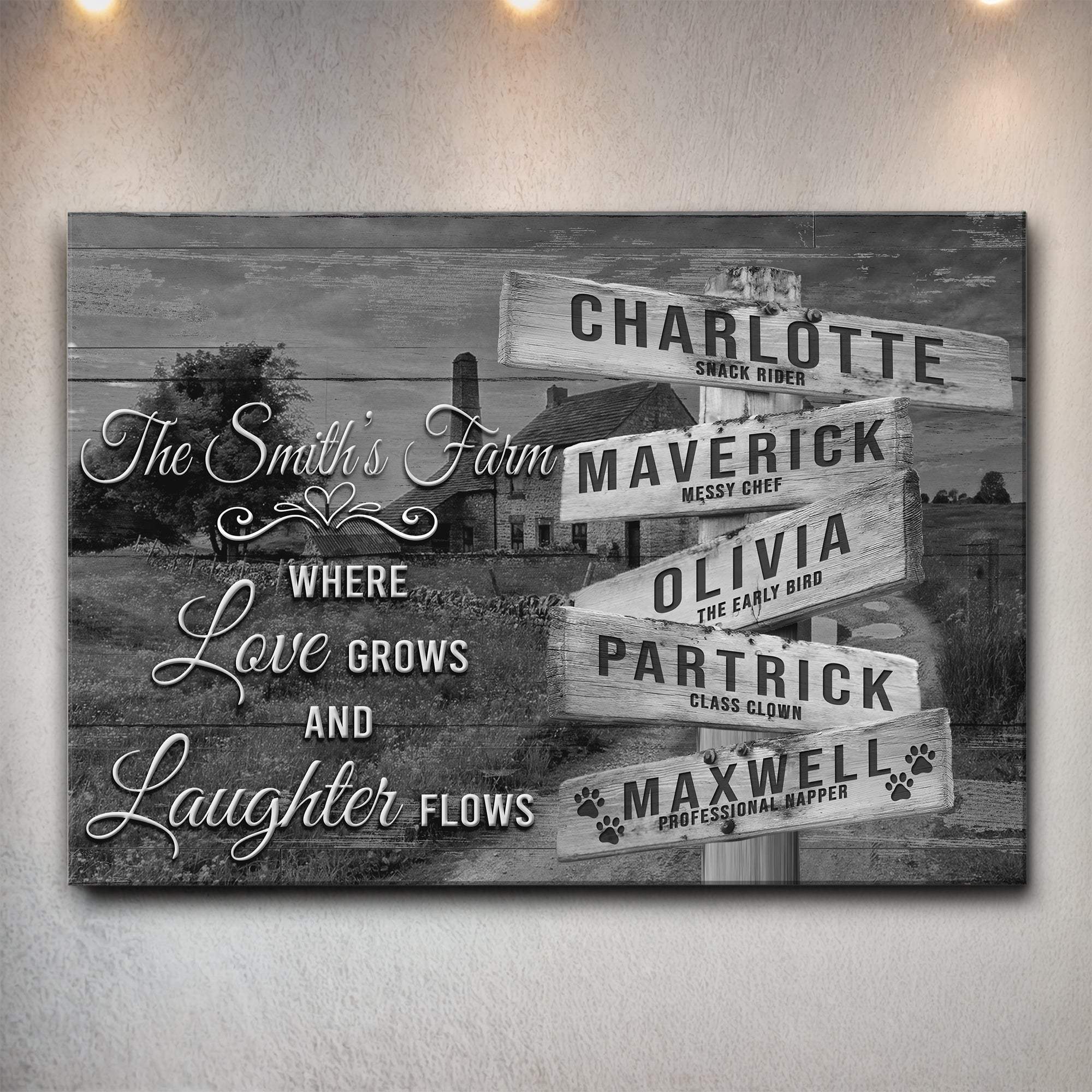 Where Love Grows And Laughter Flows Family Names Sign - Tailored Canvases - Flyclothing LLC
