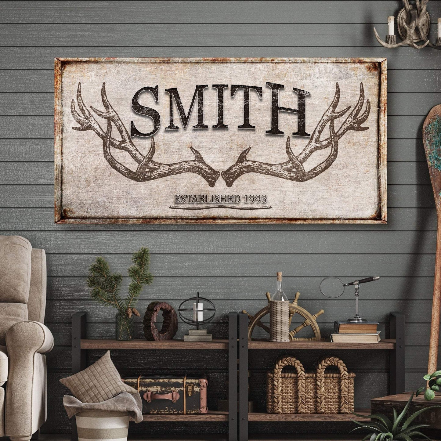 Personalized Family Antler Sign V - Tailored Canvases - Flyclothing LLC