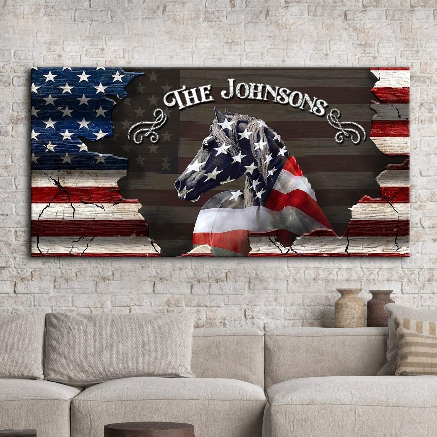 Family Name Sign - American Horse Wall Art - Tailored Canvases - Flyclothing LLC