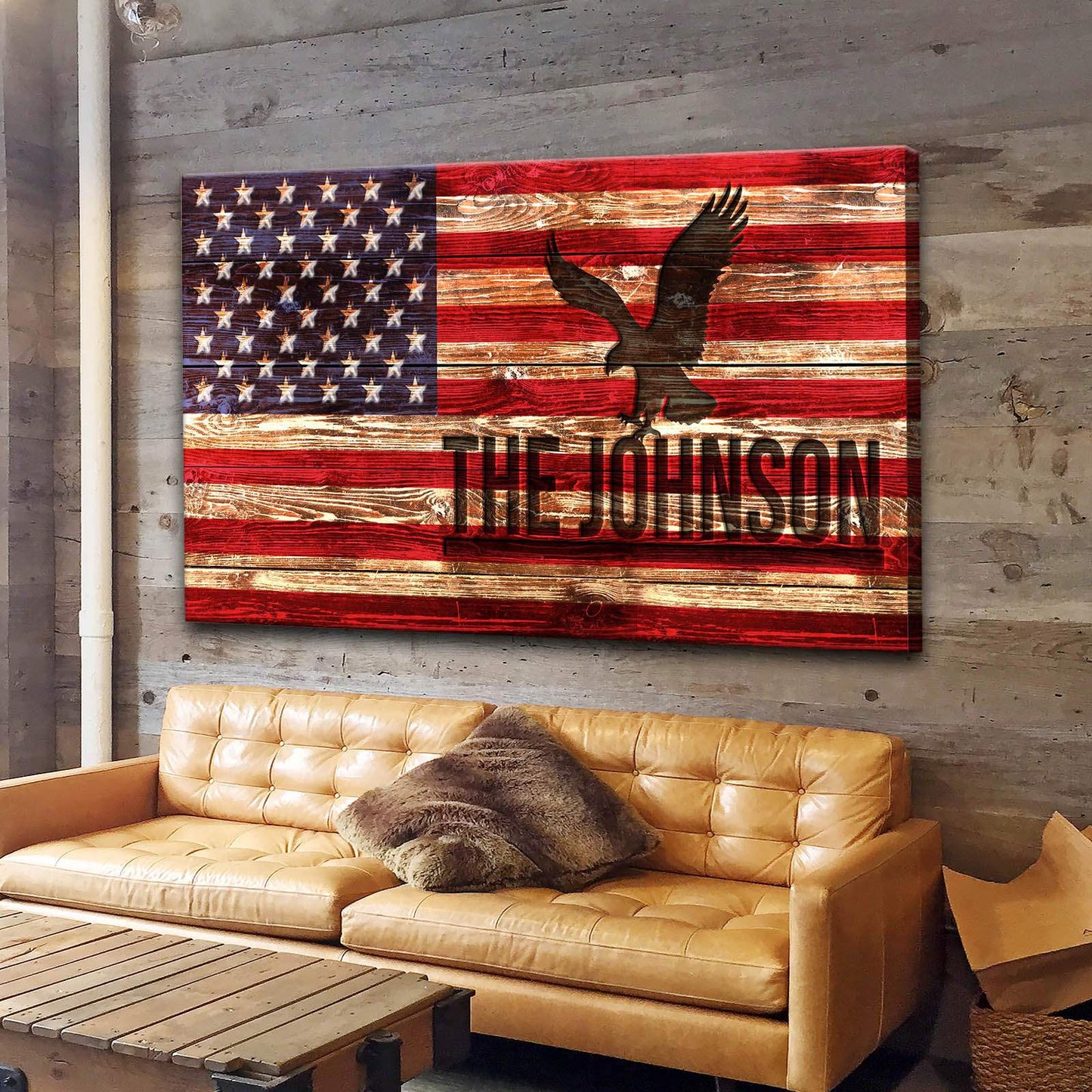 Rustic American Flag Family Name Sign - Tailored Canvases - Flyclothing LLC