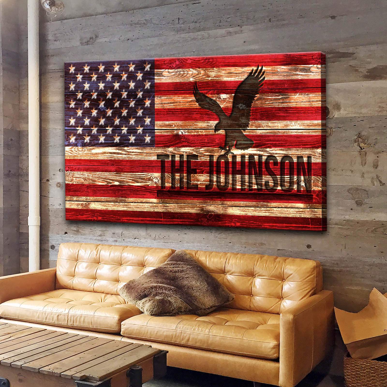 Rustic American Flag Family Name Sign - Tailored Canvases - Flyclothing LLC