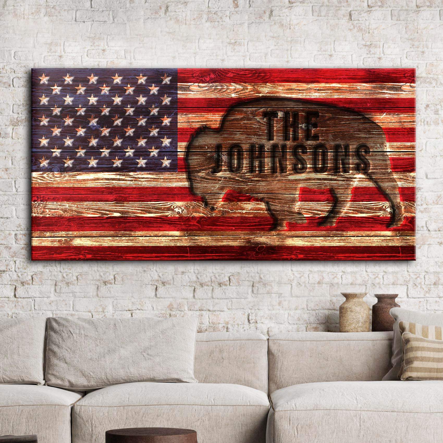 Rustic American Flag Family Name Sign - Tailored Canvases - Flyclothing LLC