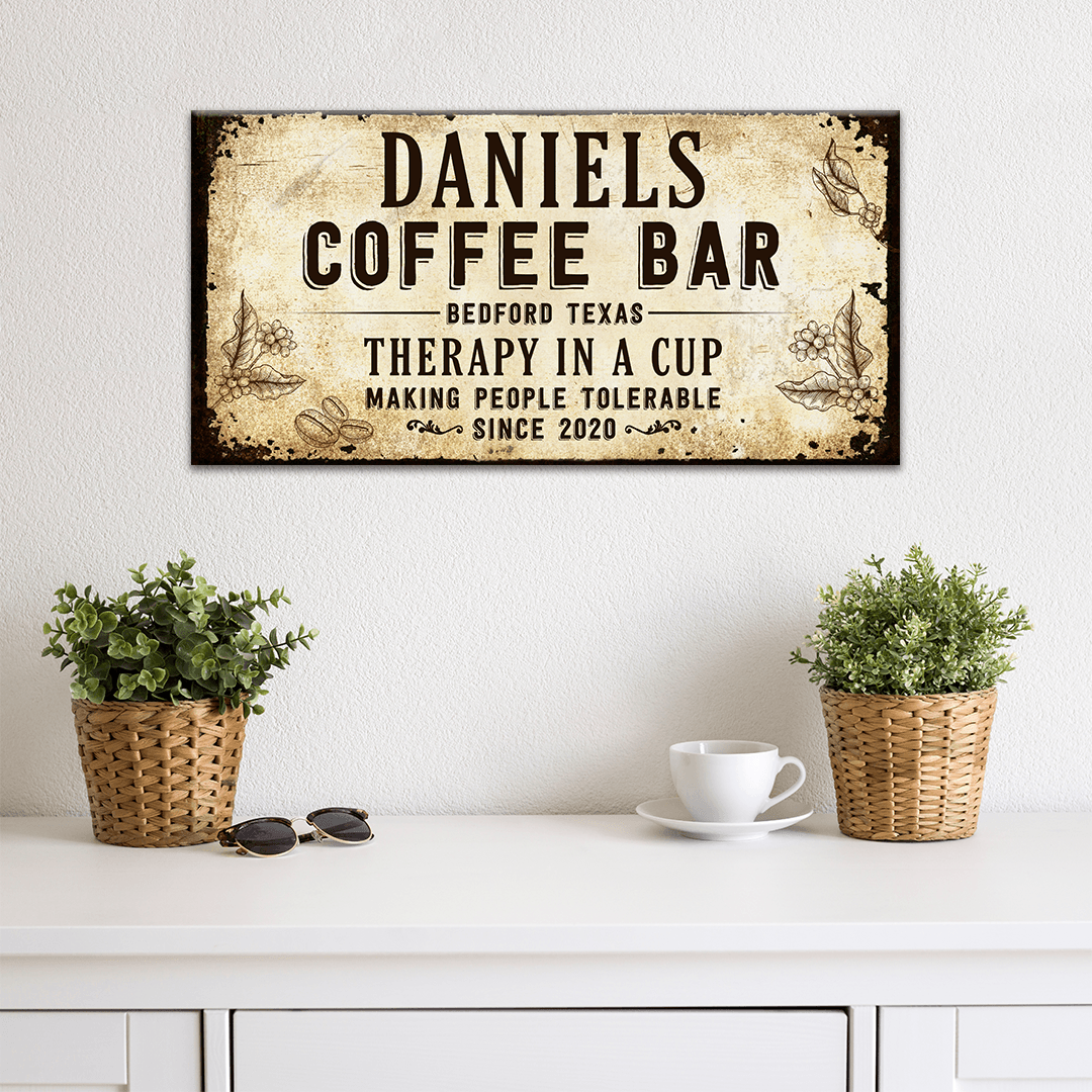 Therapy In A Cup Coffee Bar Sign - Tailored Canvases - Flyclothing LLC