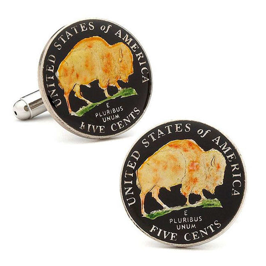 Hand Painted American Buffalo Nickel Coin Cufflinks - Cufflinks.com - Flyclothing LLC