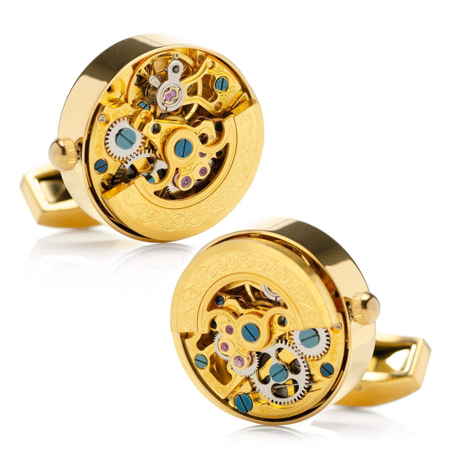 Gold on Gold Kinetic Watch Movement Cufflinks - Cufflinks.com - Flyclothing LLC