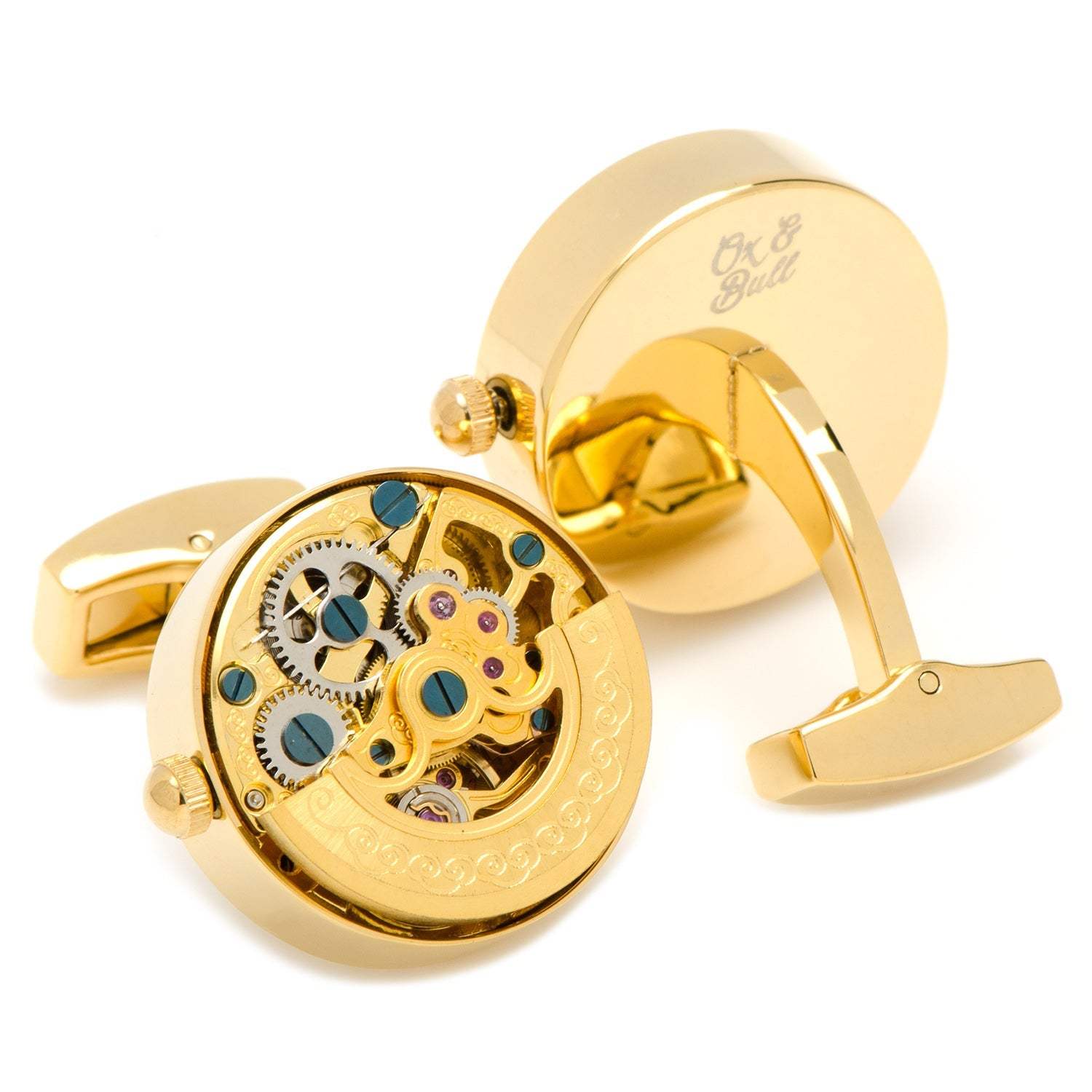 Gold on Gold Kinetic Watch Movement Cufflinks - Cufflinks.com - Flyclothing LLC