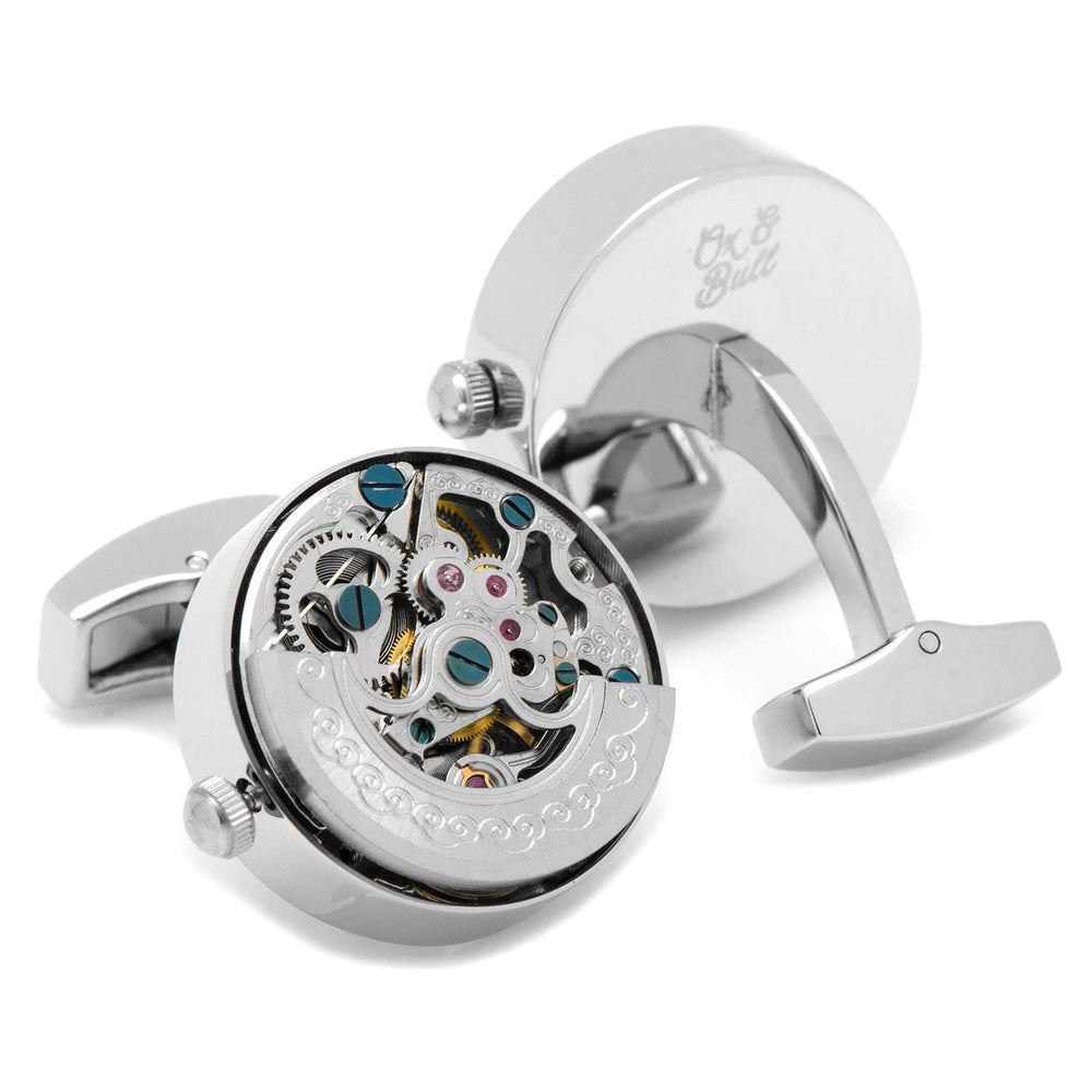 Silver Stainless Steel Kinetic Watch Movement Cufflinks - Cufflinks.com - Flyclothing LLC