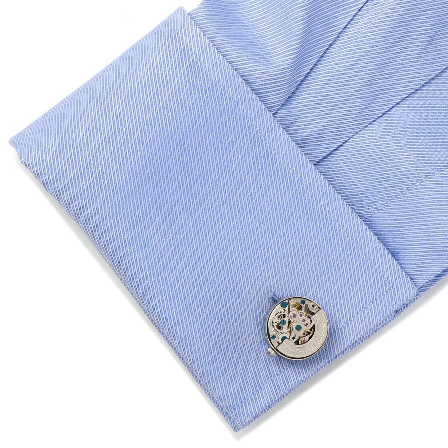 Silver Stainless Steel Kinetic Watch Movement Cufflinks - Cufflinks.com - Flyclothing LLC