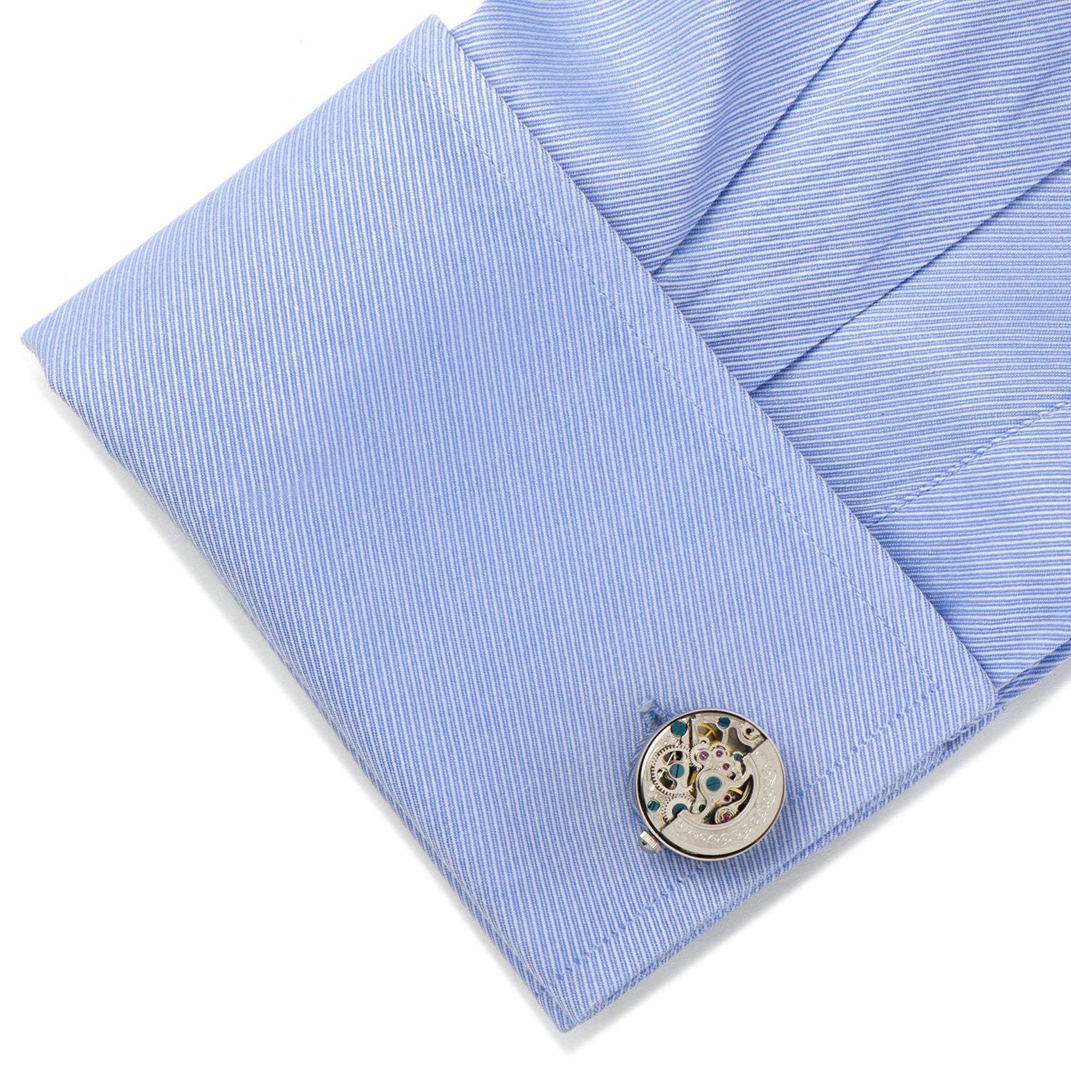 Silver Stainless Steel Kinetic Watch Movement Cufflinks - Cufflinks.com - Flyclothing LLC