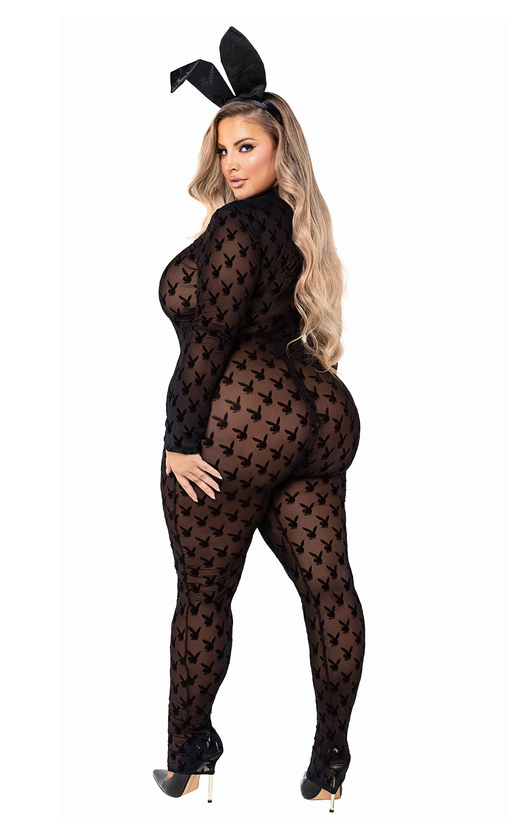Roma Costume 2pc Sheer Playboy Bunny Bodysuit Costume PB112 - Roma Costume - Flyclothing LLC