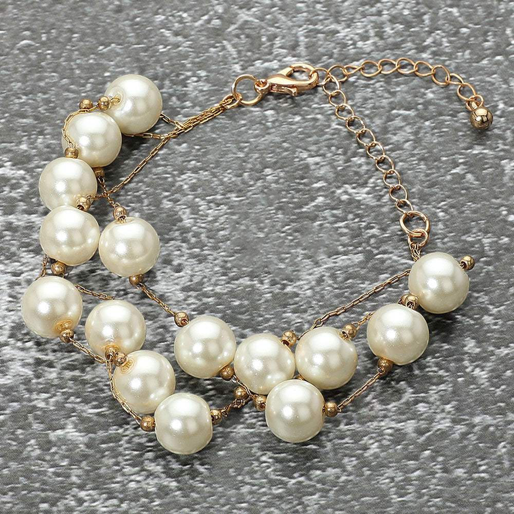 Handmade Layered Pearl Cluster Station Bracelet - Madeline Love - Flyclothing LLC
