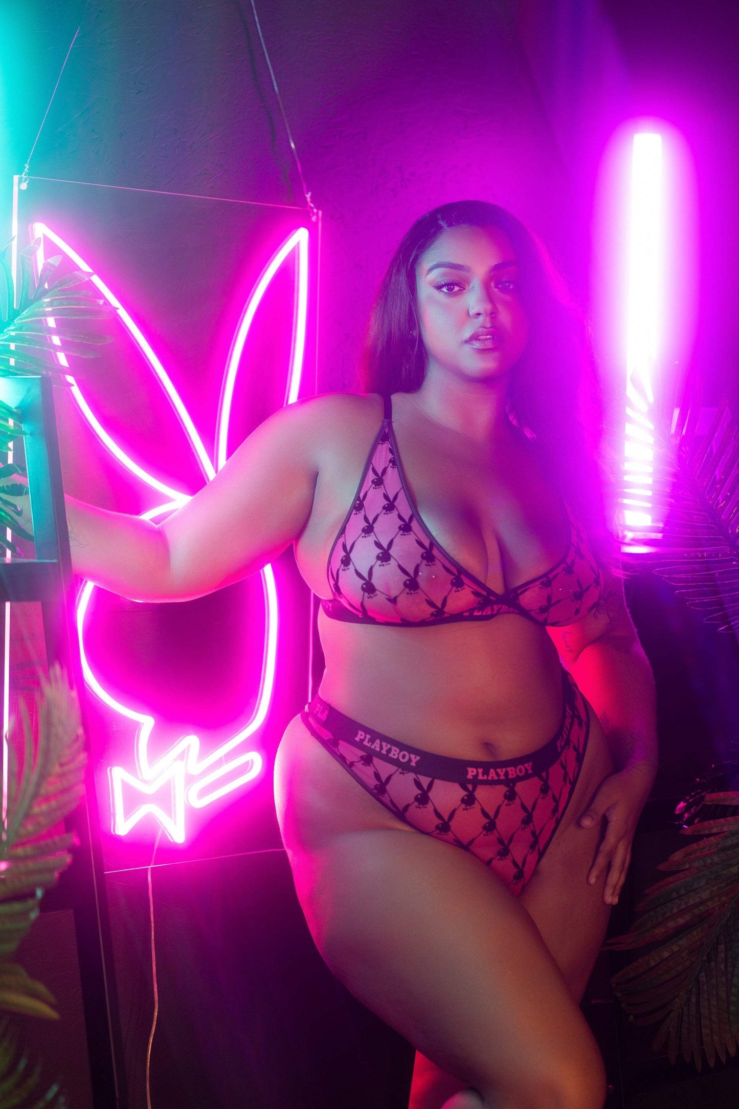 Playboy Flocked Bunny Bralette 2pc Set - Roma Costume - Flyclothing LLC