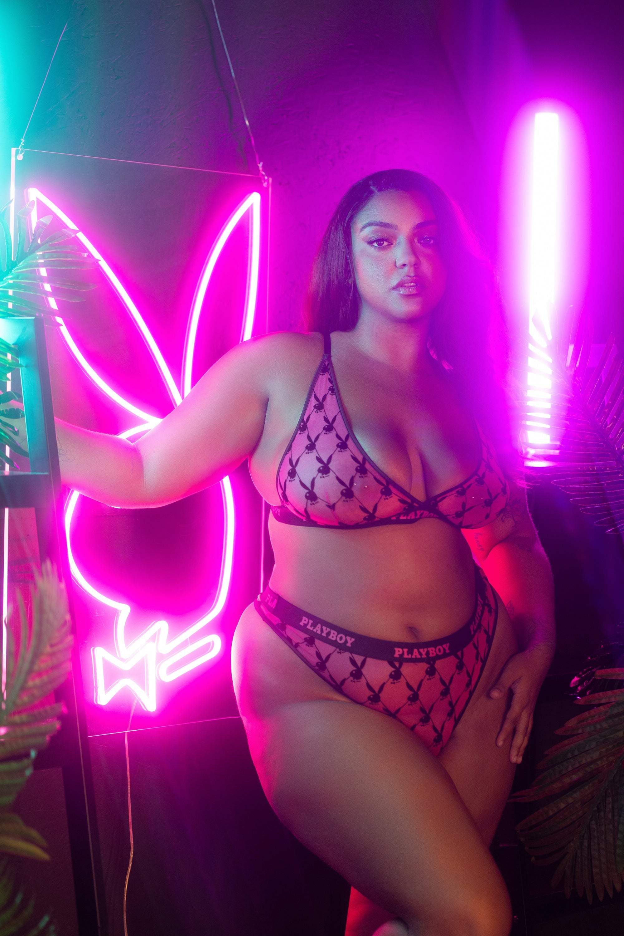 Playboy Flocked Bunny Bralette 2pc Set - Roma Costume - Flyclothing LLC