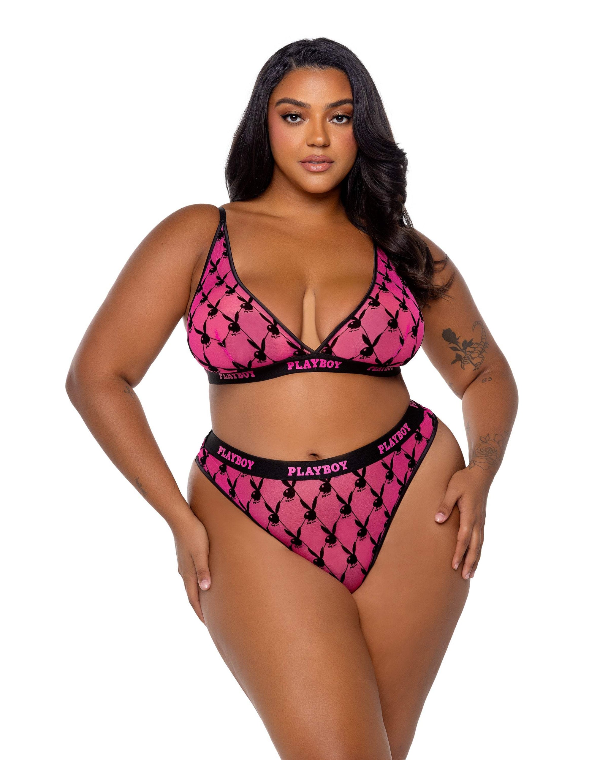 Playboy Flocked Bunny Bralette 2pc Set - Roma Costume - Flyclothing LLC
