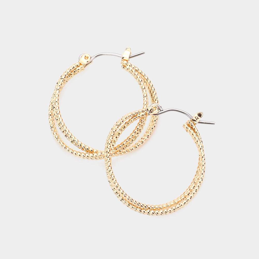 Rope Textured Metal Hoop Pin Catch Earrings - Madeline Love - Flyclothing LLC