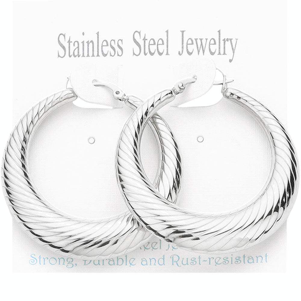 Stainless Steel Textured Hoop Pin Catch Earrings - Madeline Love - Flyclothing LLC