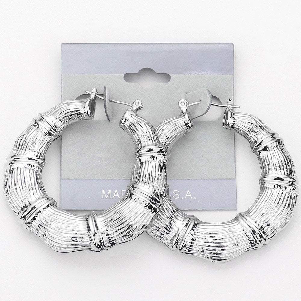 Metal Bamboo Pin Catch Hoop Earrings - Madeline Love - Flyclothing LLC