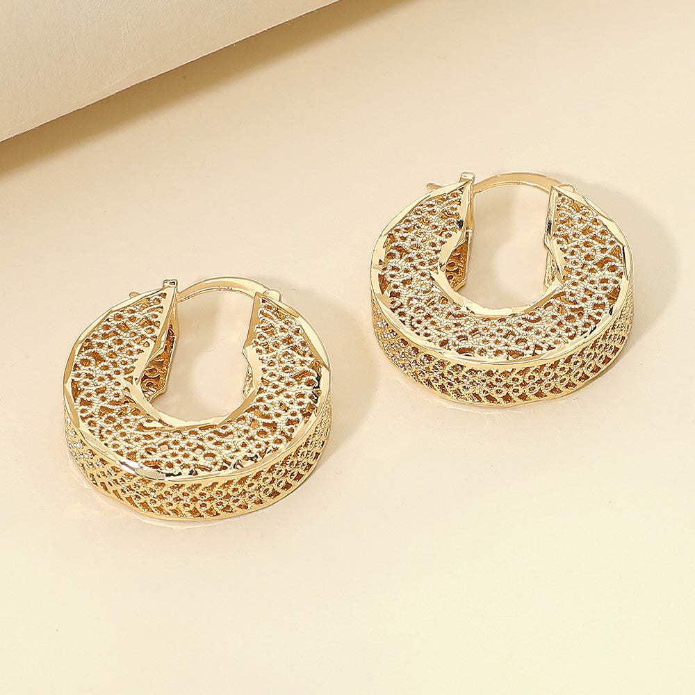 Puffy Metal Filigree Pin Catch Hoop Earrings - Madeline Love - Flyclothing LLC