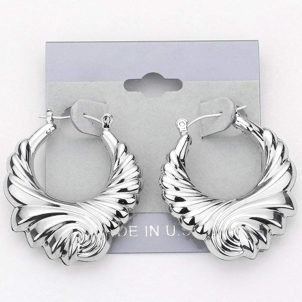 Swirl Design Metal Pin Catch Hoop Earrings - Madeline Love - Flyclothing LLC