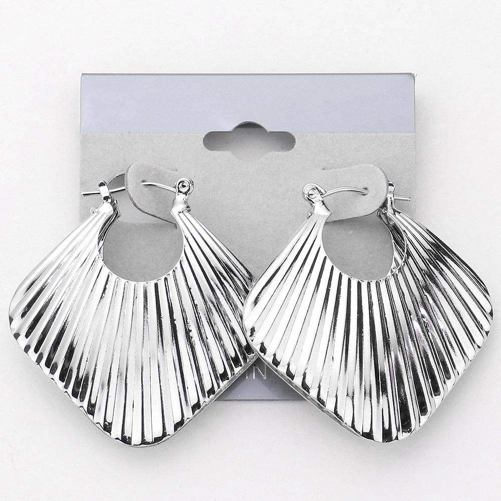 Ridged Metal Square Pin Catch Hoop Earrings - Madeline Love - Flyclothing LLC