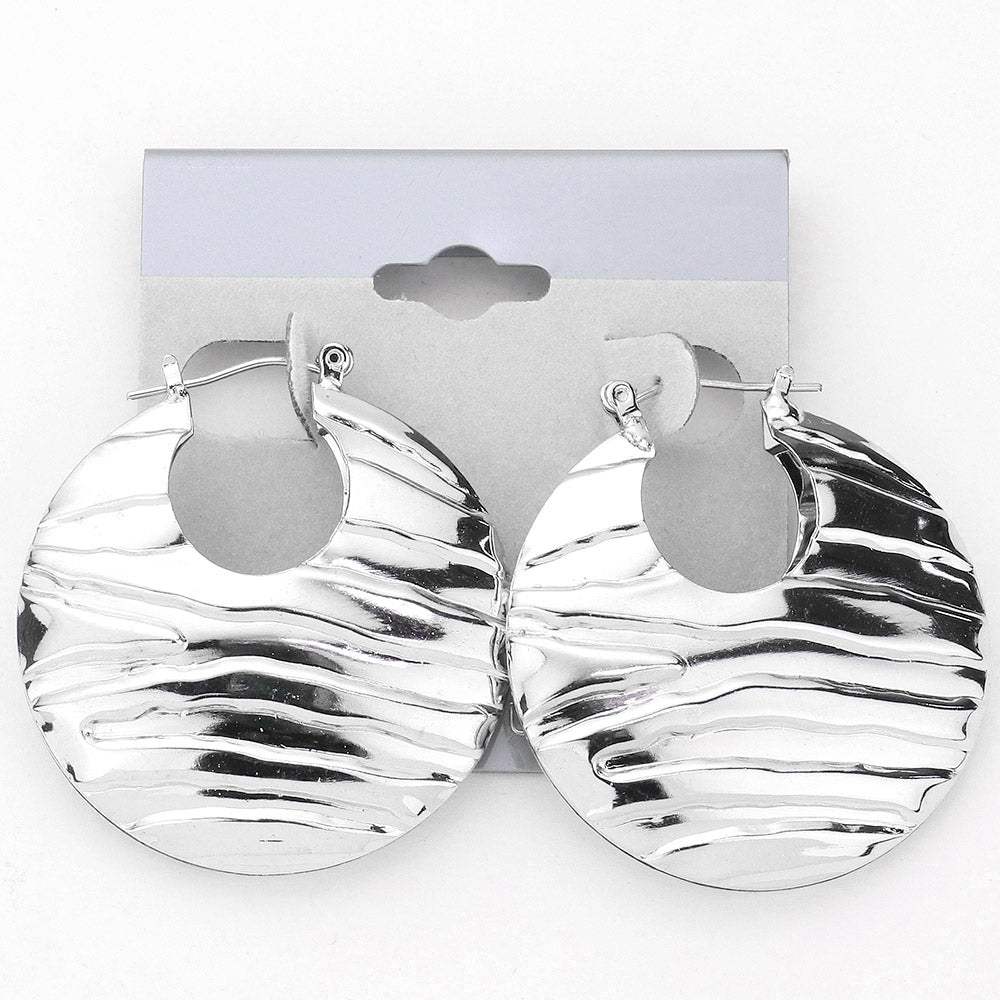 Wavy Textured Metal Pin Catch Hoop Earrings - Madeline Love - Flyclothing LLC