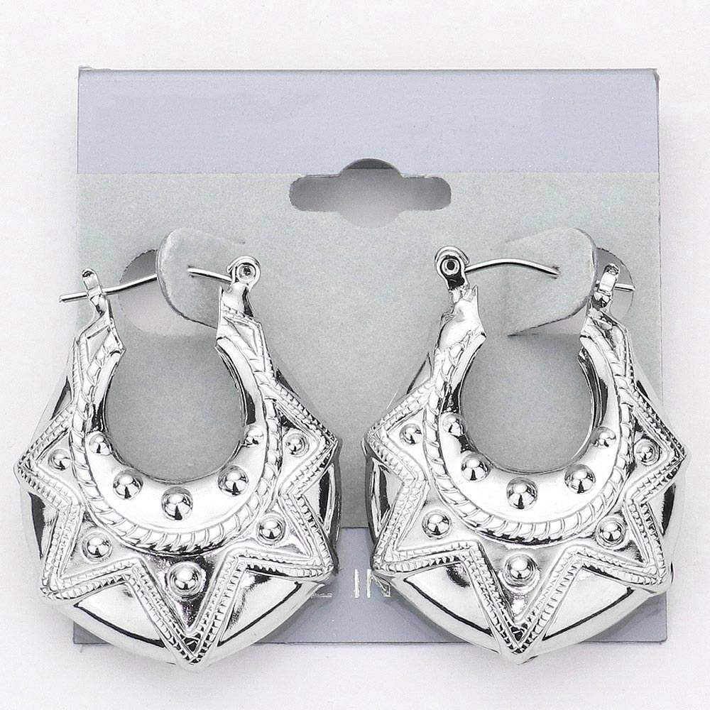 Abstract Textured Metal Door Knocker Pin Catch Hoop Earrings - Madeline Love - Flyclothing LLC