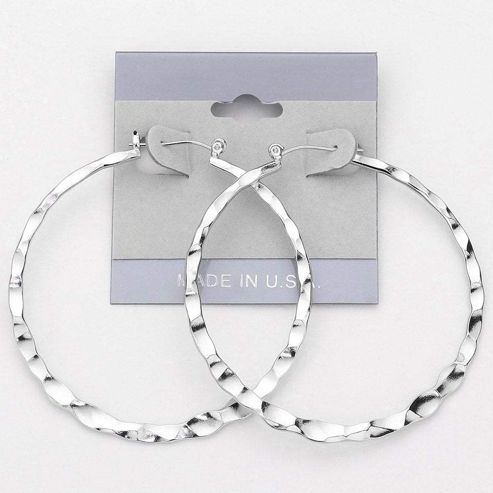 Hammered Metal Pin Catch Hoop Earrings - Madeline Love - Flyclothing LLC