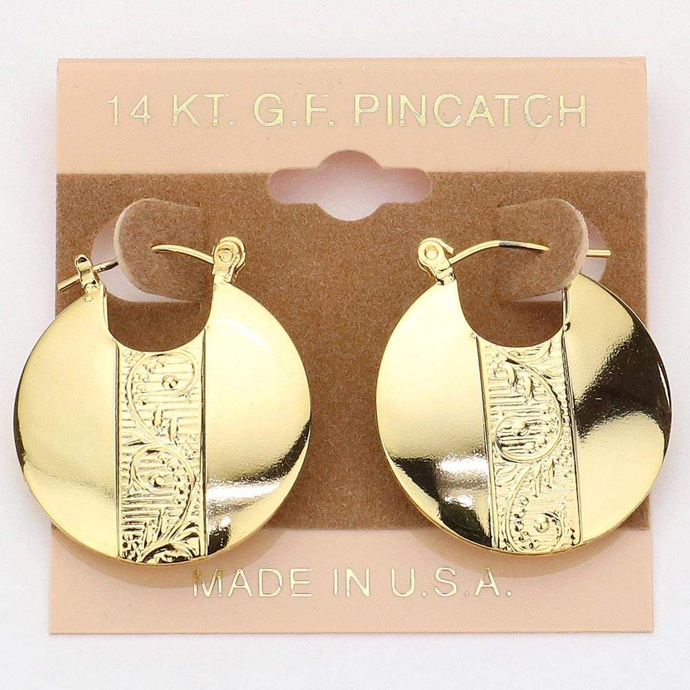 14K Gold Filled Textured Metal Pin Catch Hoop Earrings - Madeline Love - Flyclothing LLC