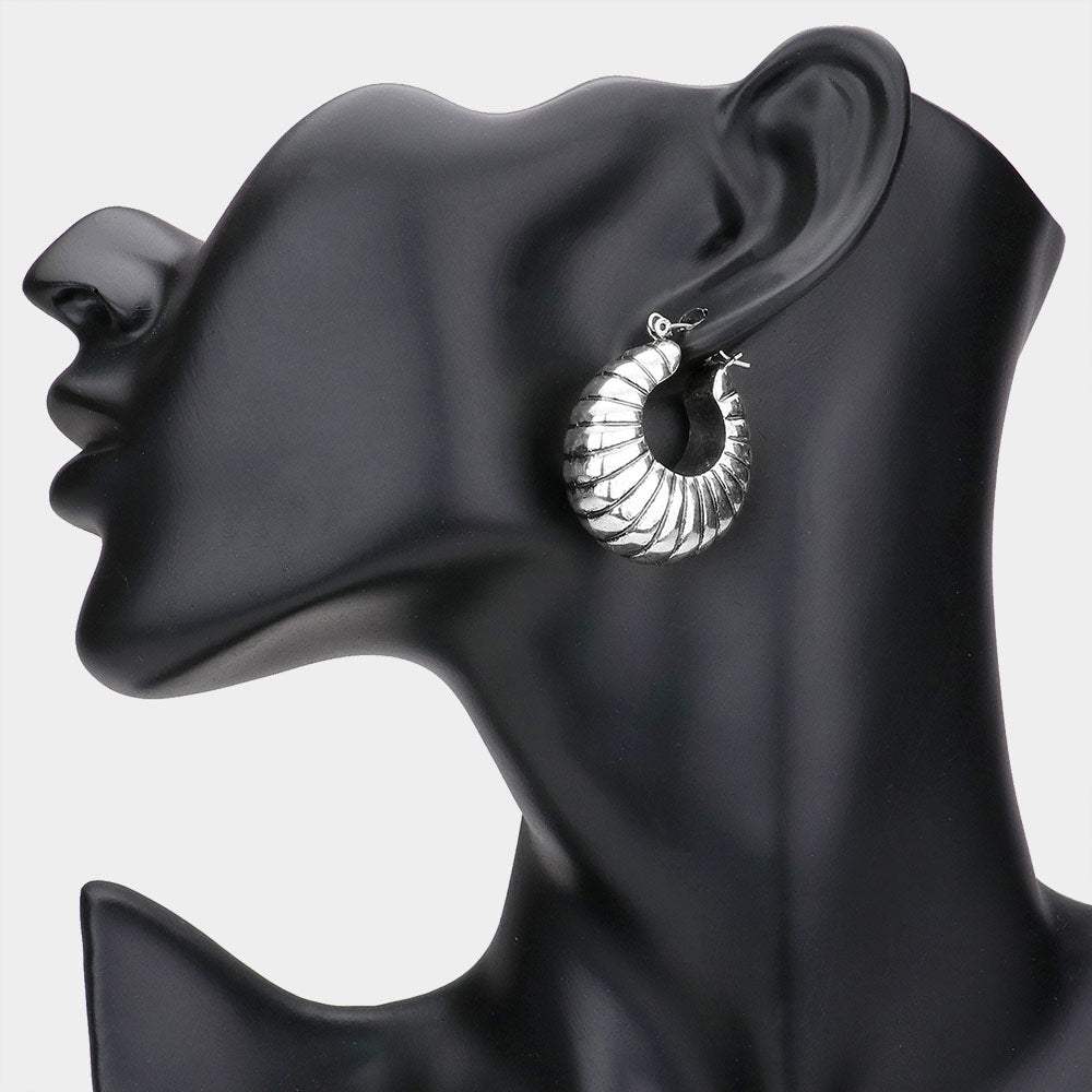 Textured Metal Door Knocker Pin Catch Earrings - Madeline Love - Flyclothing LLC