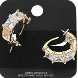 Gold Dipped Princess Cut CZ Stone Cluster Around Pin Catch Small Hoop Earrings - Madeline Love - Flyclothing LLC