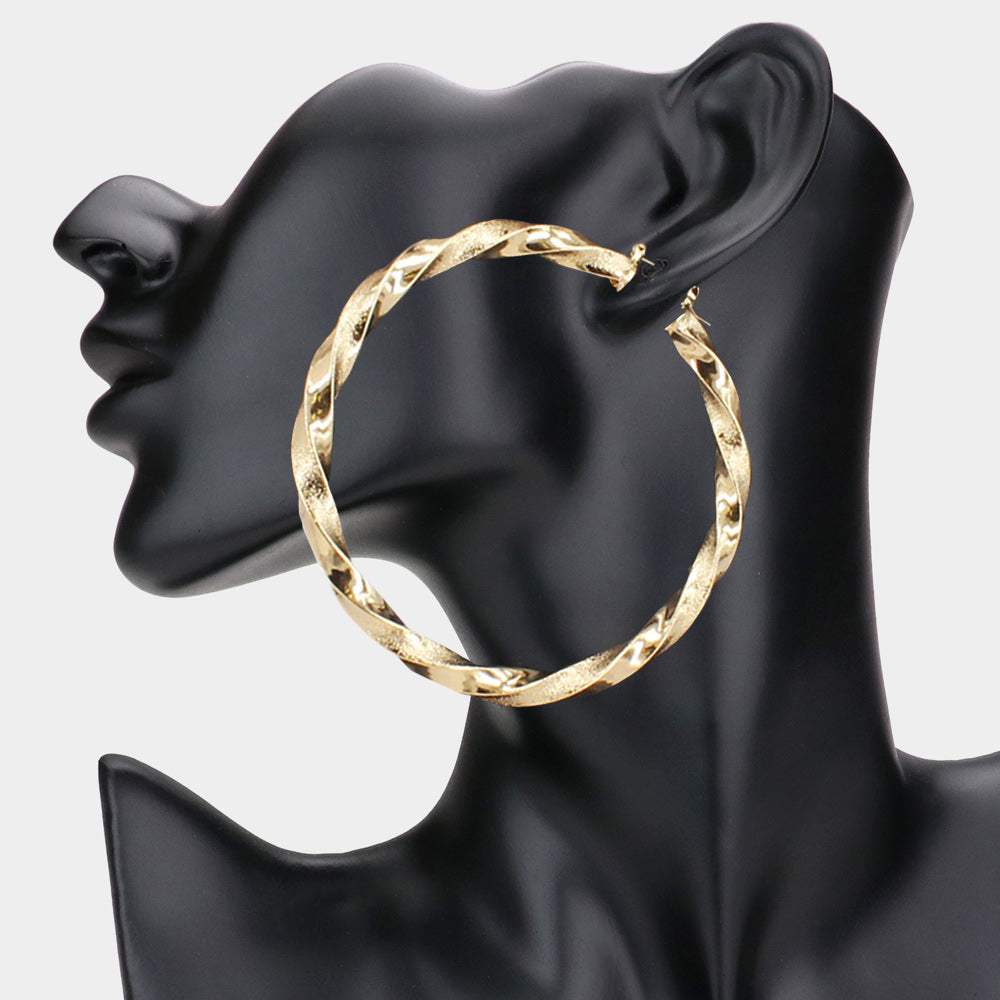 3.2 Inch Twisted Metal Hoop Pin Catch Earrings - Madeline Love - Flyclothing LLC