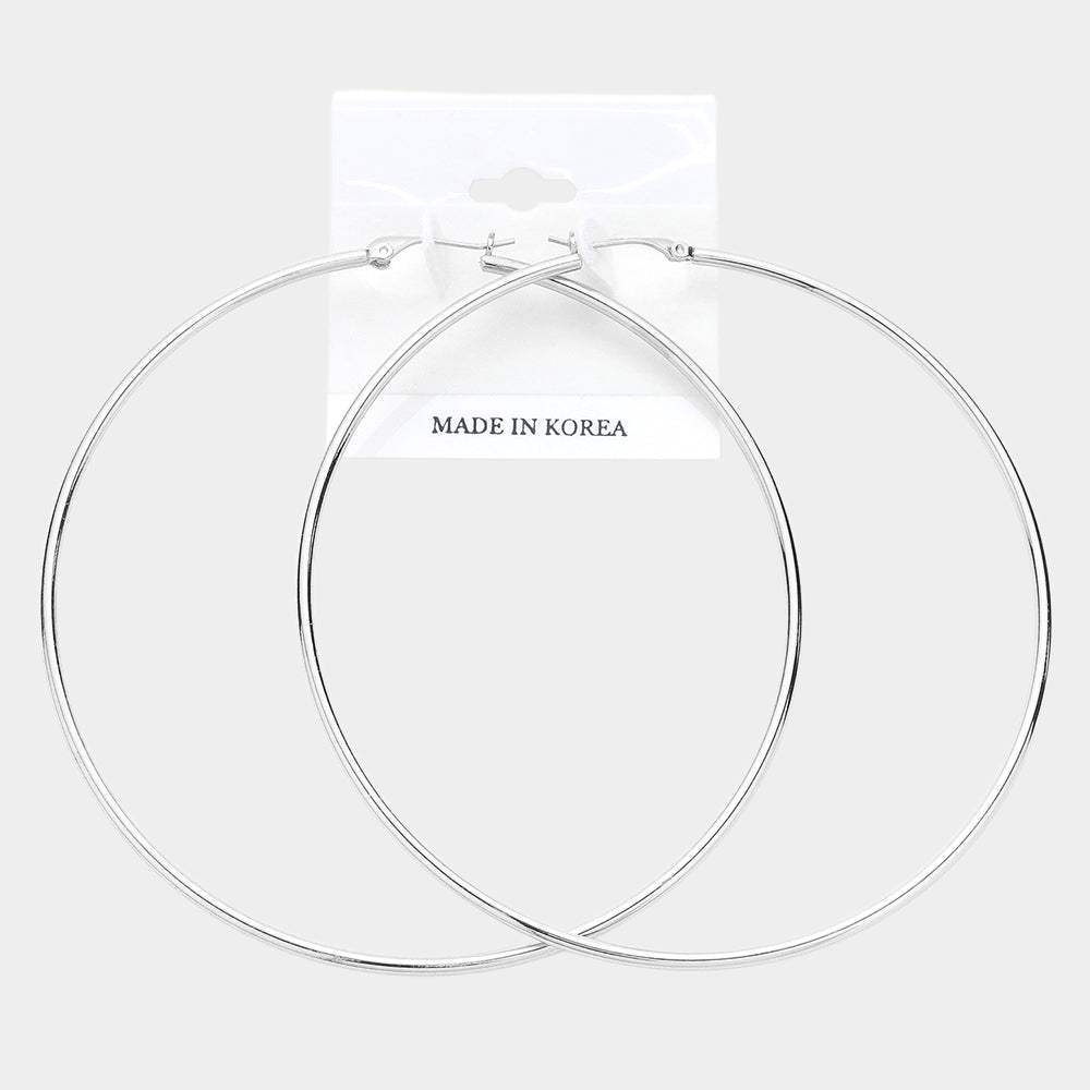 3.7" Metal Hoop Pin Catch Earrings - Madeline Love - Flyclothing LLC