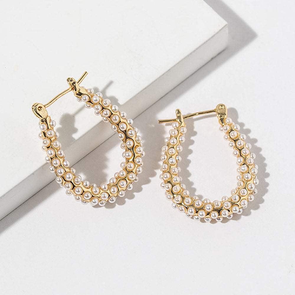 Gold Dipped Pearl Teardrop Pin Catch Hoop Earrings - Madeline Love - Flyclothing LLC