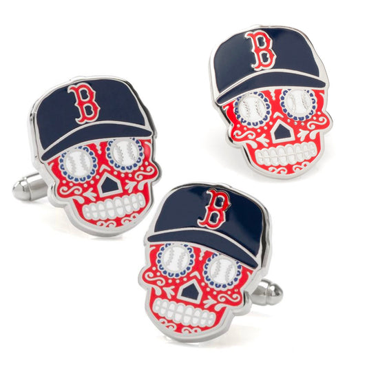 MLB Boston Red Sox Sugar Skull Cufflinks & Lapel Pin Gift Set