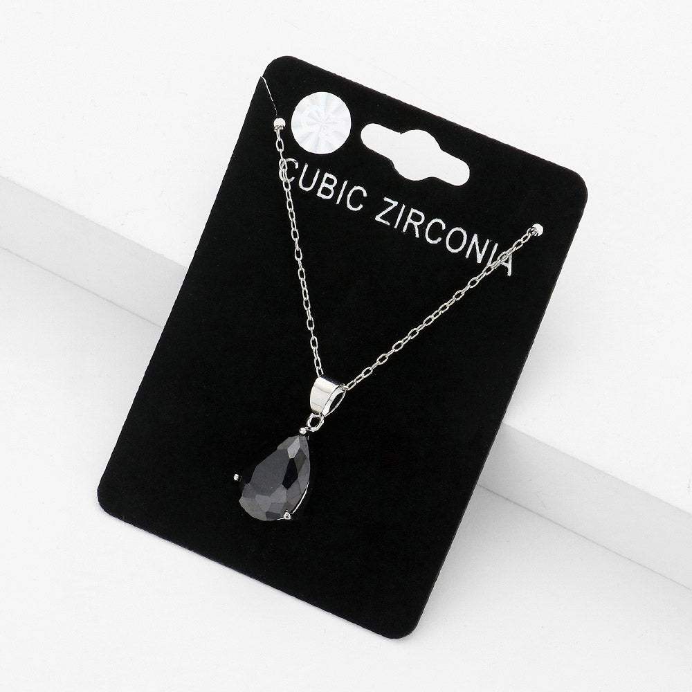 Teardrop CZ Stone Pendant Necklace - Madeline Love - Flyclothing LLC