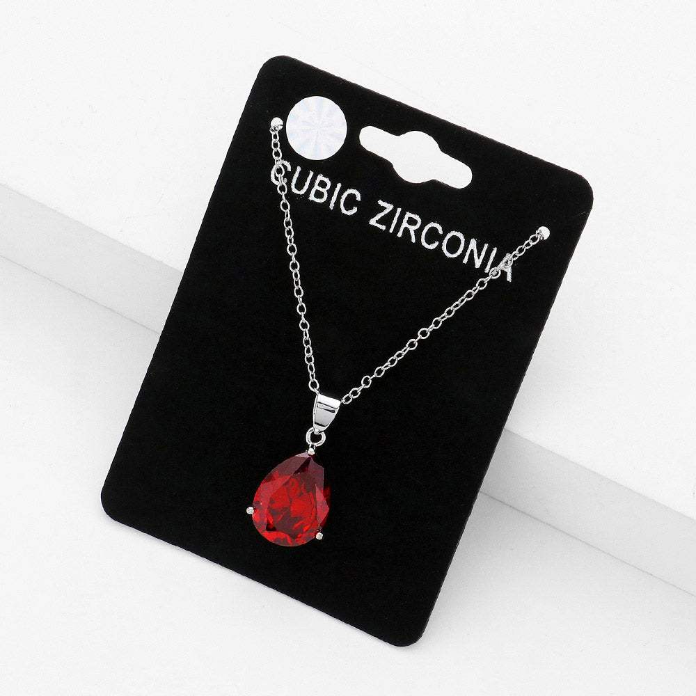 Teardrop CZ Stone Pendant Necklace - Madeline Love - Flyclothing LLC