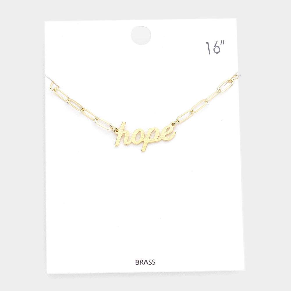 hope Brass Metal Message Pendant Necklace - Madeline Love - Flyclothing LLC