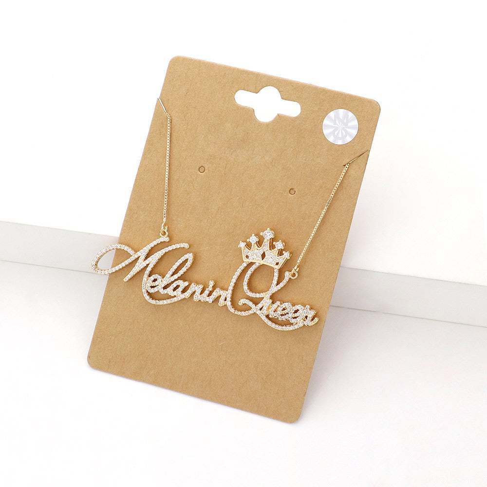 CZ Melanin Queen Message Pendant Necklace - Madeline Love - Flyclothing LLC