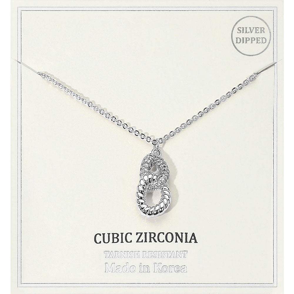 Silver Dipped Double Loop CZ Stone Pendant Necklace - Madeline Love - Flyclothing LLC