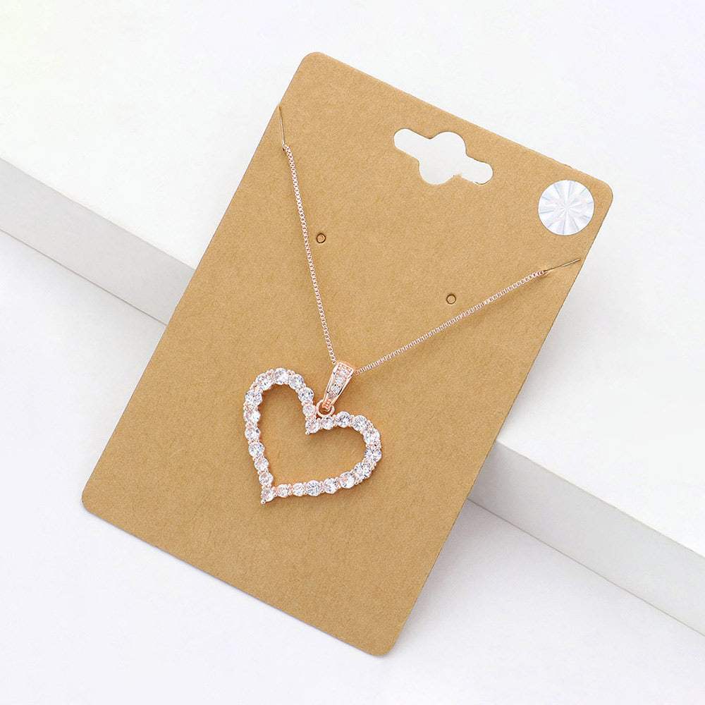 CZ Stone Paved Open Heart Pendant Necklace - Madeline Love - Flyclothing LLC
