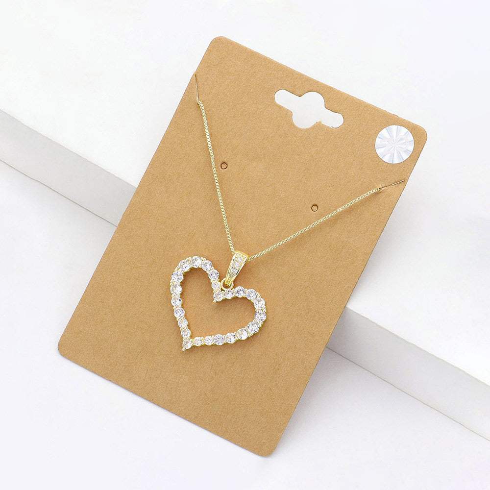 CZ Stone Paved Open Heart Pendant Necklace - Madeline Love - Flyclothing LLC