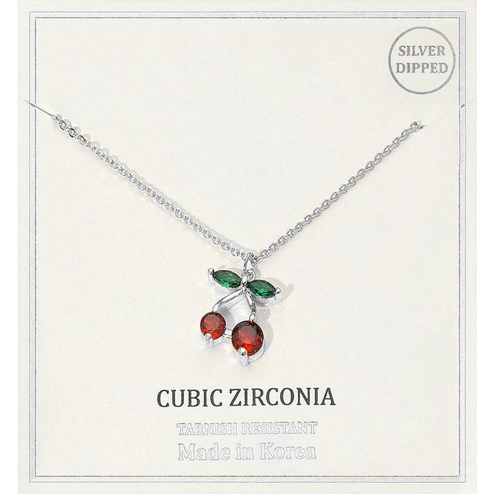 Silver Dipped CZ Stone Cherry Pendant Necklace - Madeline Love - Flyclothing LLC