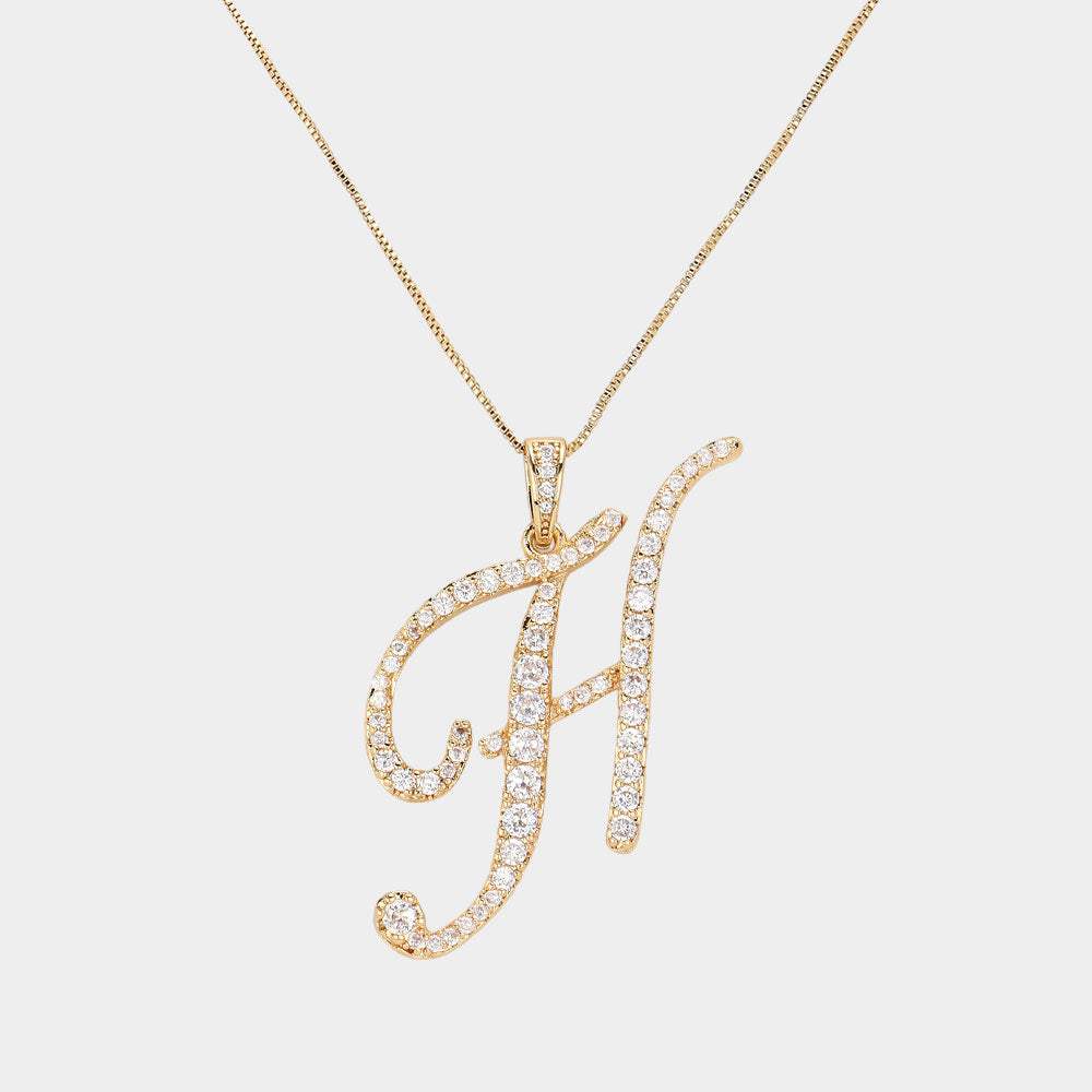 -H- CZ Initial Monogram Pendant Necklace - Madeline Love - Flyclothing LLC